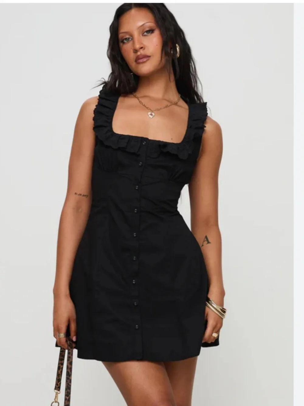 NWT!! Sleeveless Black Button-Front Mini Dress - Picture 2 of 5